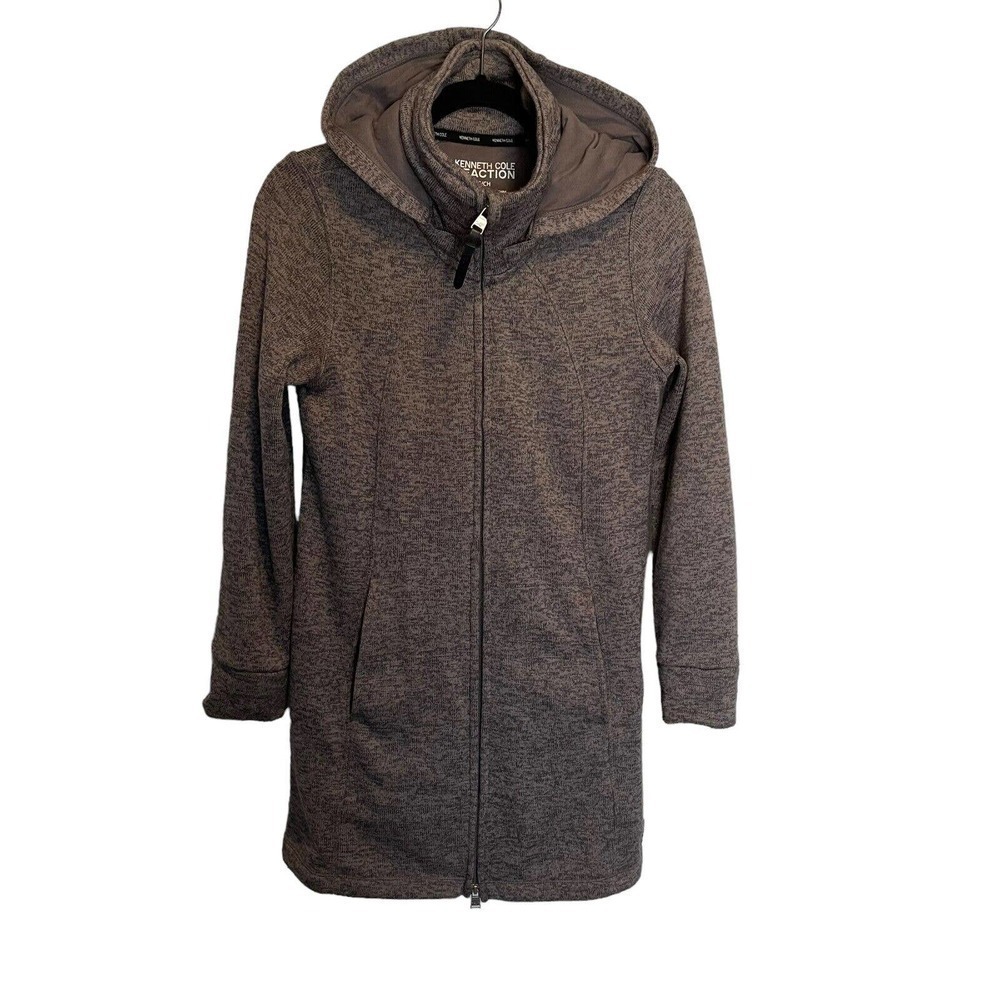 Kenneth Cole Reaction Women's Detachable Hood Pockets Zip Front Jacket S Grey